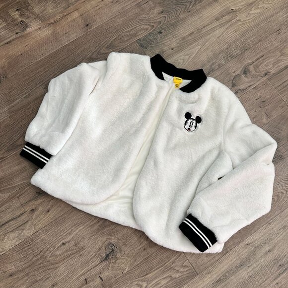 Disney Mickey Mouse 90th Anniversary Faux Fur White Bomber Jacket XL - Picture 5 of 9